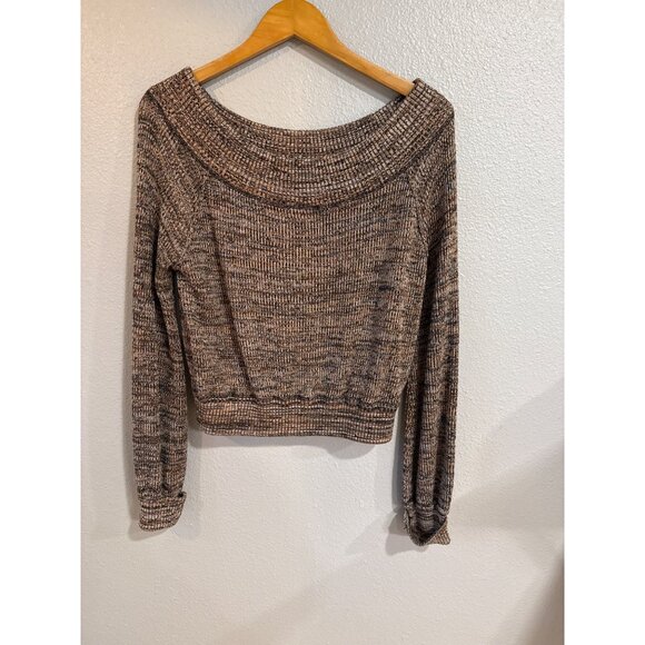 Free People Off-Shoulder Sugar Rush Sweater Brown/Black L Boho Winter - Picture 2 of 8